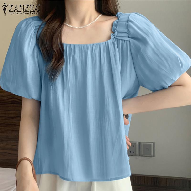 

ZANZEA Женская повседневная летняя блузка с квадратным воротником и короткими рукавами