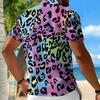 Women Short Sleeve Polo Shirt Pink White Black Camouflage Print Half Zip Lapel Top