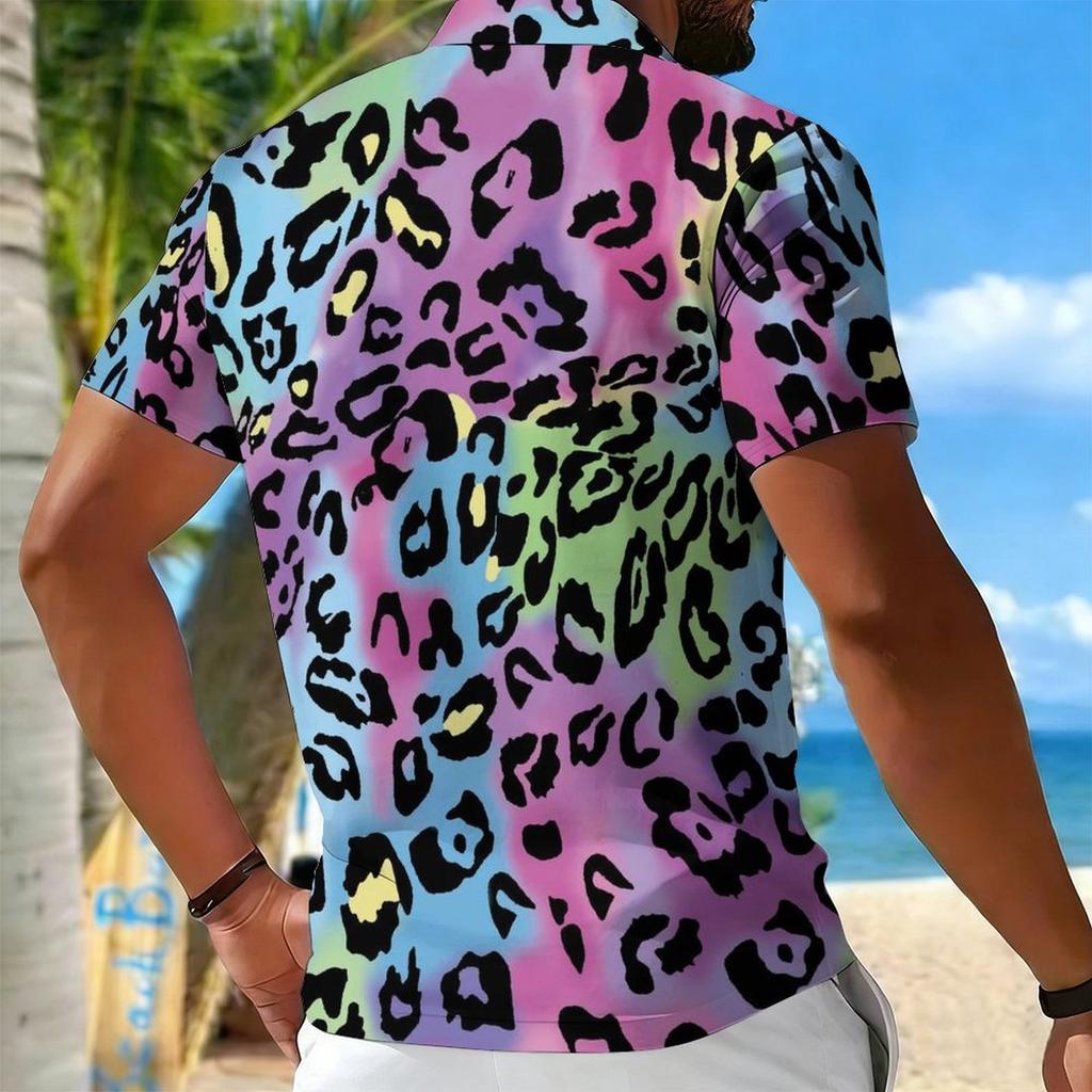 Women Short Sleeve Polo Shirt Pink White Black Camouflage Print Half Zip Lapel Top