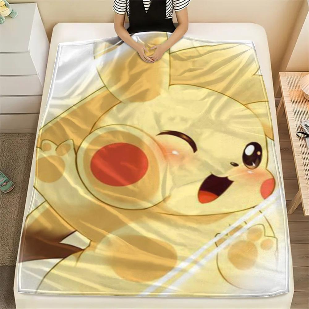 Pikachu Printed Pattern Flannel Blanket Warm for Bedroom Sofa Chair Picnic.-TING