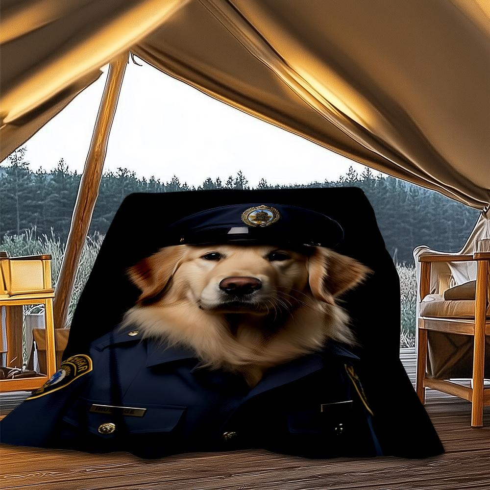 1pc Police Dog Print Outdoor Soft Polyester Flannel Throw Blanket Versatile for All Seasons , Soft , Cozy , Warm All Season Quilted Throw ,