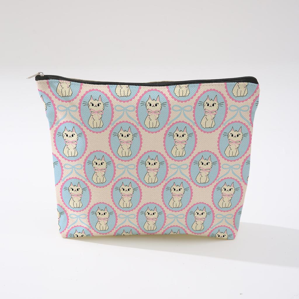 Pink Bowknot Zipper Storage Bag Travel Portable Wash Pouch Student Pencil Case Multi-Purpose Organizer for Women
