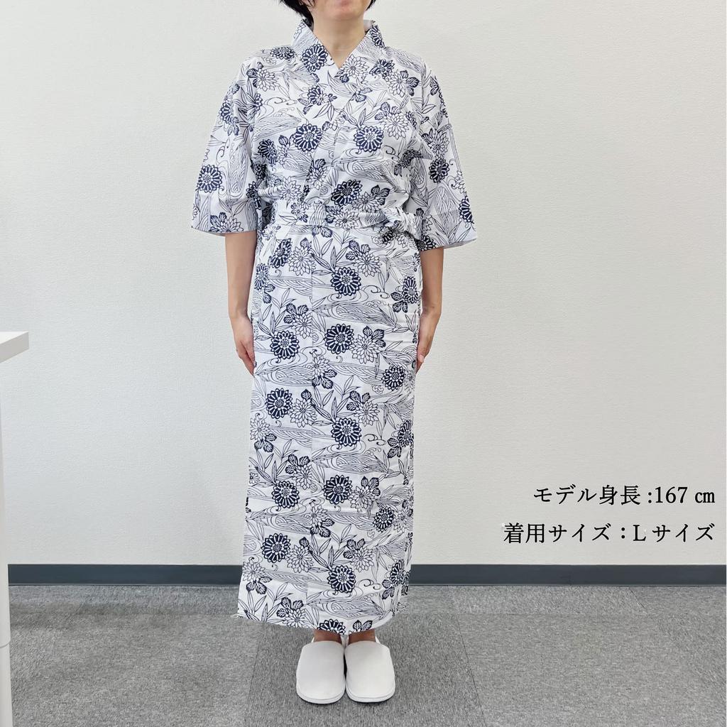 Hanasan Nature Front Waist Plus Sizes Random Pattern Sleepwear, Double-Layered Gauze, 100% Cotton, Opening, Drawstring, S, M, L, LO, Women's, (LO)