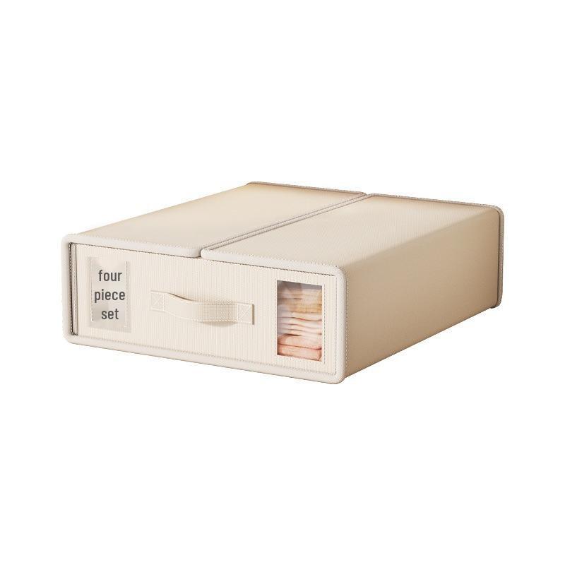Upgraded Non-woven Four-Piece Bedding Storage Box Set with Leather Handles