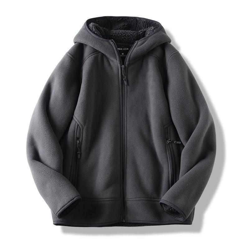 New Plush Thickened Warm Hooded Couple Men's Windproof Shaking Fleece Jacket