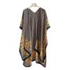 Contrasting Color Pattern Split Shawl Female Design Sense Ethnic Style Thin Sunscreen Simulation Silk Scarf