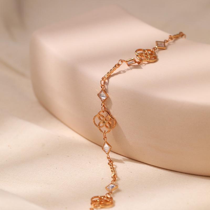 Women Fashion Gold Plated Geometric Hollow Flower Zircon Bracelet