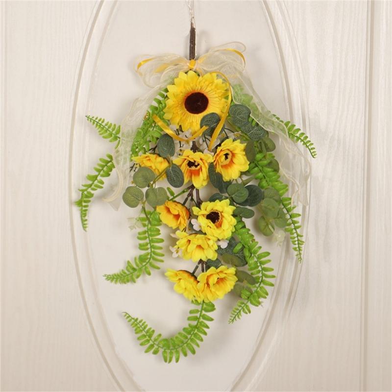 Easy To Install Faux Sunflower Wall Hanging Ornament Green Plant Decoration for Home or Commercial Space