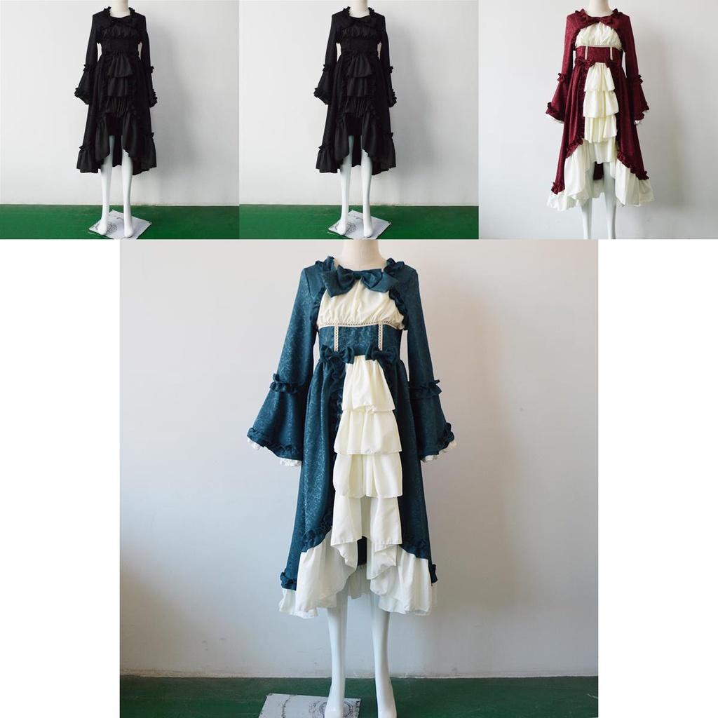 Elegant Medieval Retro Gothiced Court Dress With Square Neck And Bowknot For Women