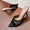 Summer Lace Breathable Pointed Toe Women Slippers Size40 Elegant Thin High Heels Party Dress Slide Female Shoes