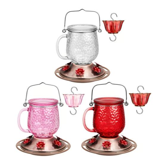 Hummingbird Feeder 16 Oz Hanging Bird Feeder with Ant Moat 6 Bee-Proof Feeding Ports 360-Degree Perch Outdoor Hummingbird Feeder for Garden Backyard