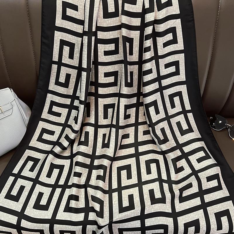 New Summer Silk Scarf, Brocade Print, Elongated Thin Shawl, Decorative Scarf, Beach Towel