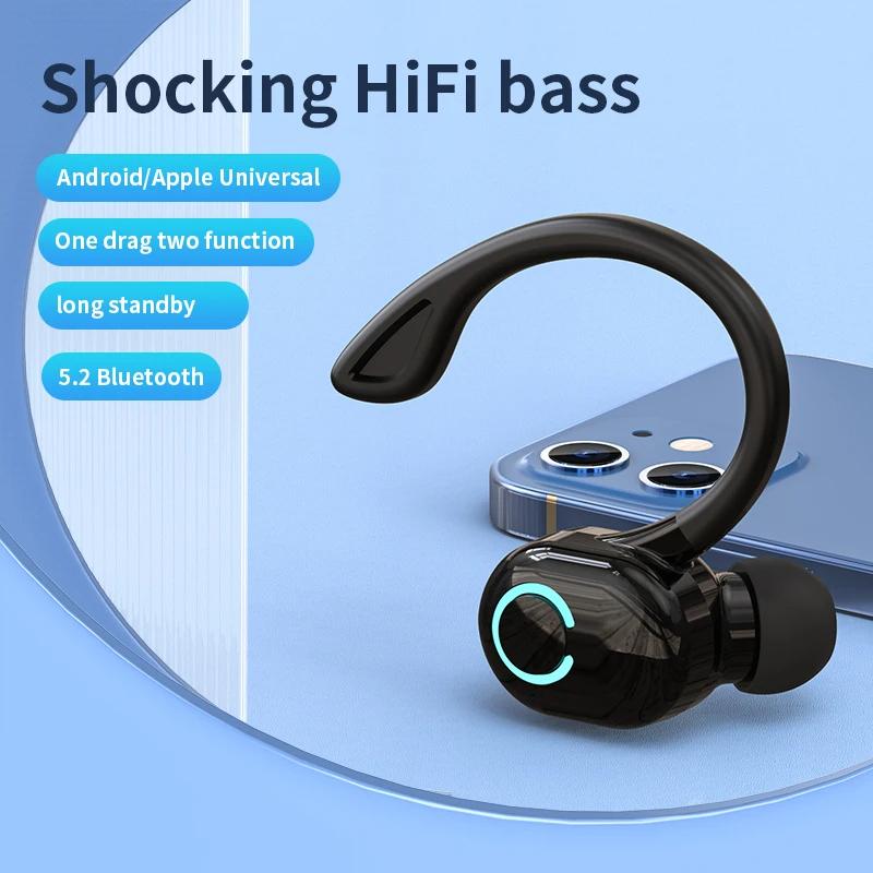 Bluetooth 5.2 Business Wireless Headphone Ear-Hook Mini HIFI Bass Noise Cancelling Earphone With Mic Sport Game Headset