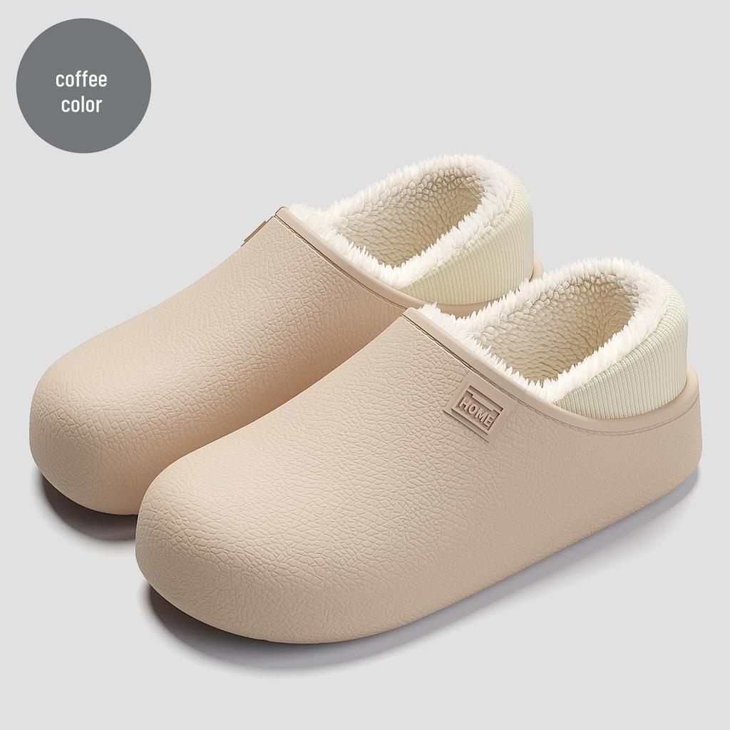 Unisex Waterproof Non-Slip Plush Indoor Cotton Slippers - Warm Full Coverage for Autumn/Winter.