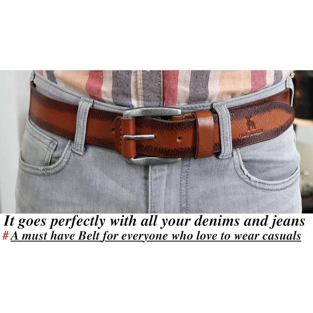 Full Grain Genuine Leather Belt for Men | Belt for men leather | Casual Belt | Jeans Belt |Adjustable Free size fits 28-40 inches | Gift Box included