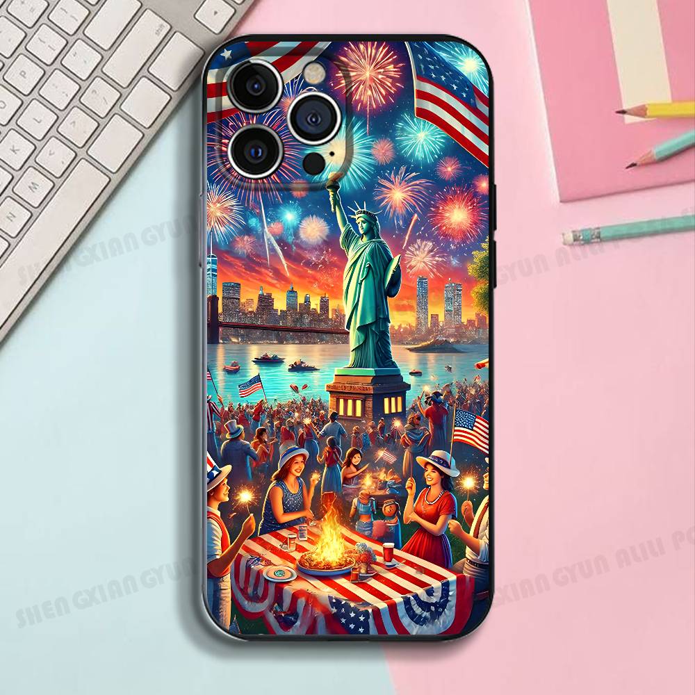 

Happy Independence Day Silicone Phone Case For IPhone 17,16,15,14,13,12 X XS Plus Pro Max SE Shockproof Soft Cover iPhone16promax