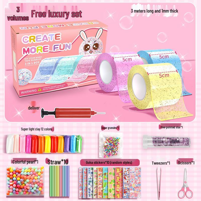 Nano Gel Squishy Toy Craft Kit - Double-Sided Tape & High Viscosity Bubble Blowing Set