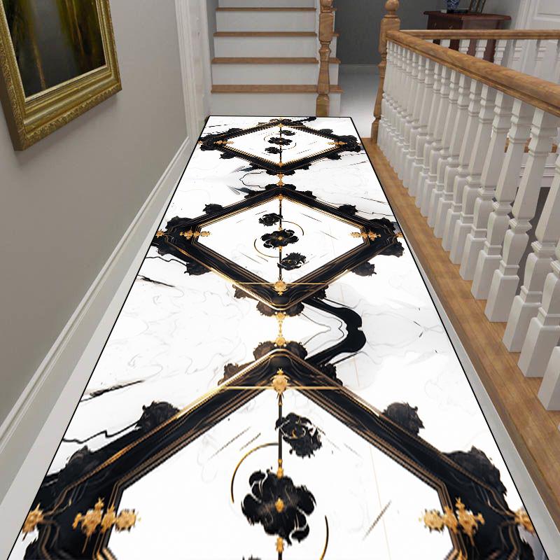 Luxury Black Gold Frame Home Long Corridor Carpet Non-slip Stairway Rug European Hotel Lobby Passageway Runner Customizable Mats