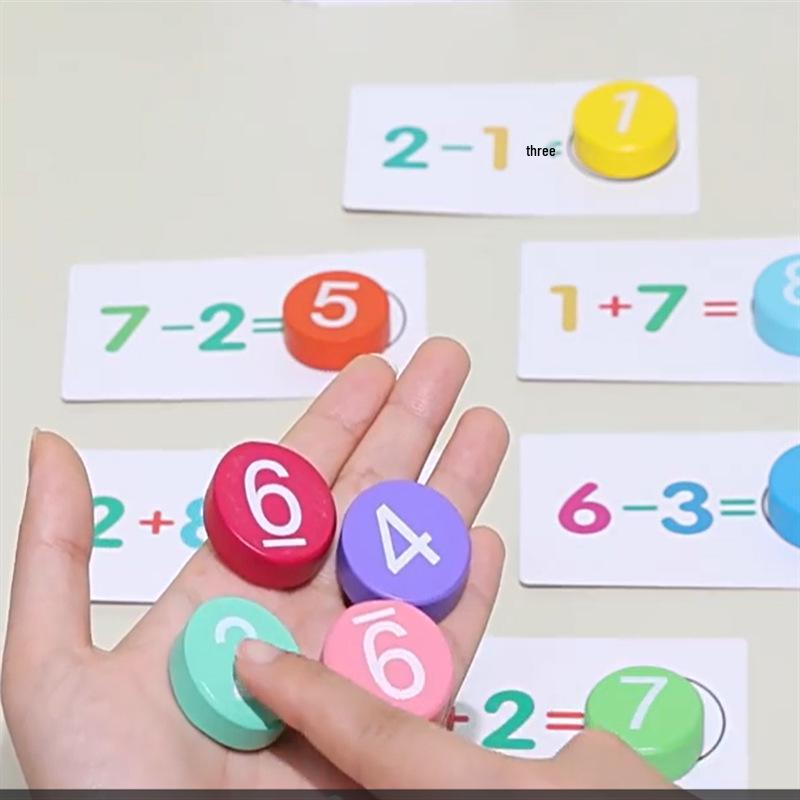 Wooden Arithmetic Blocks: Educational Toys for Toddler Math - Addition, Subtraction, and Matching Cards