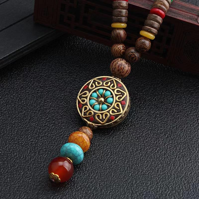 Vintage Nepál Dlouhá Buddhistická Mala Dřevěný Korálkový Přívěsek & Náhrdelník Etnický Bohemian Boho Buddha Šťastné Šperky pro Ženy Muže
