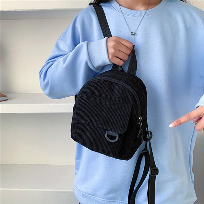 Women Fashion Travel Small Casual Daypacks Lightweight Simple Corduroy Double Shoulder Bag School Backpacks