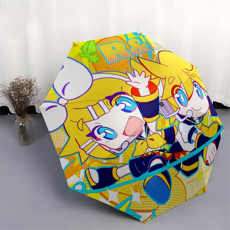 1pc Rainbow Chibi Characters Outdoor Umbrella - Automatic Opening/Closing, Portable 3-Fold Design, 8-Bone Iron Frame, Perfect Gift for Fans, Trav