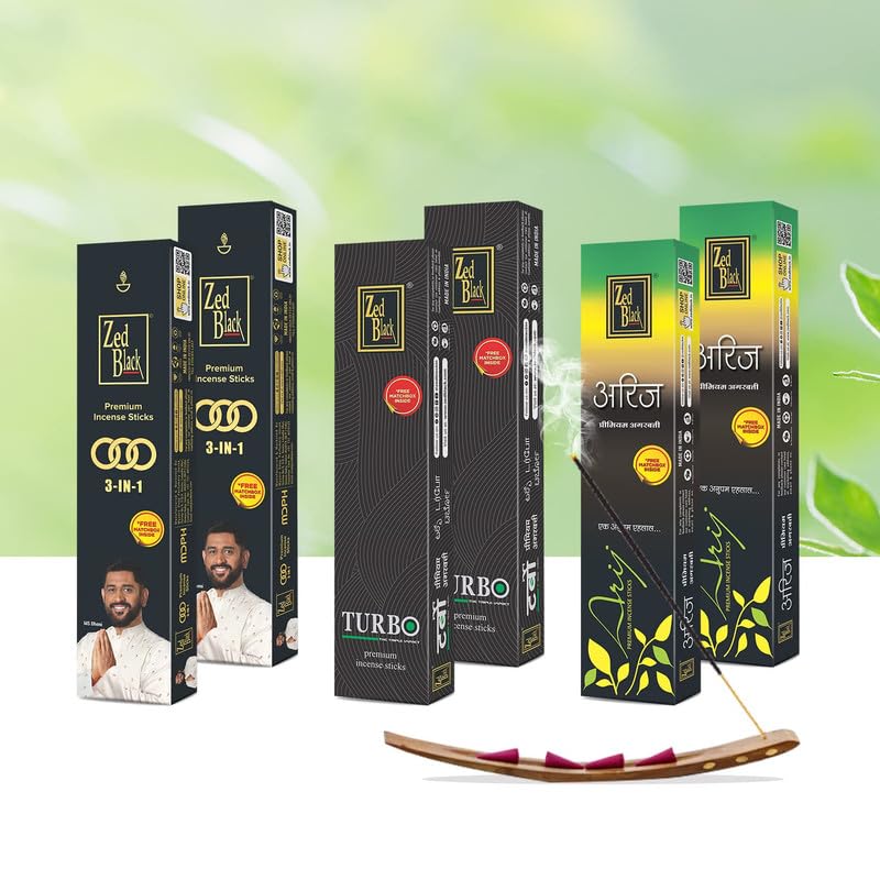 Zed Black Premium Bamboo Incense Stick Combo 6 Packs Large Variety Set For Home Office Meditation Fragrance Aromatherapy