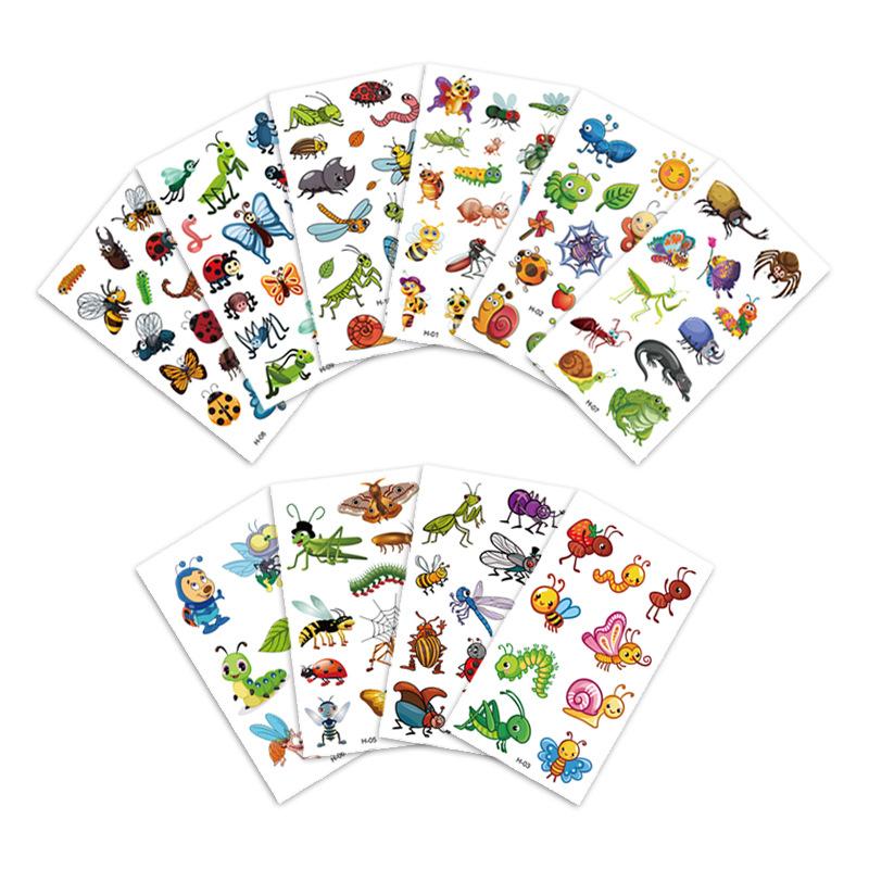 10 Sheetsset Children Cute Cartoon Insect Tattoo Stickers For Kids Fake Temporary Waterproof Tattoo