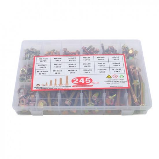 245 Pcs M6 M8 M10 Grade 8.8 Heavy Duty Flanged Bolts And Nuts Kit Metric Flanged