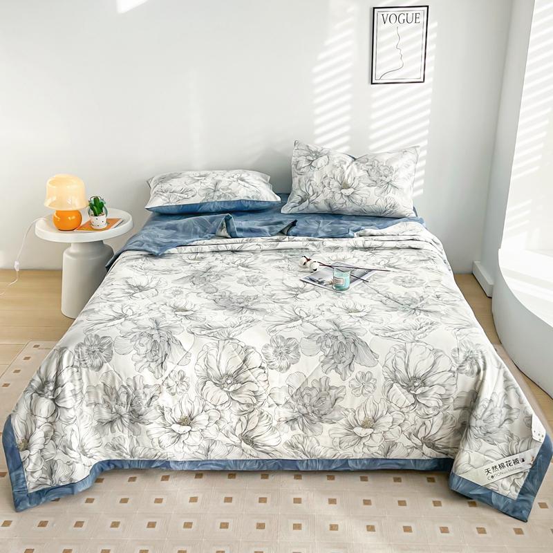 Flowers Style Summer Quilted Quilt 100% Cotton Fluffy Air Condition Thin Quilt Soft Comfortable Thin Blanket Machine Washable