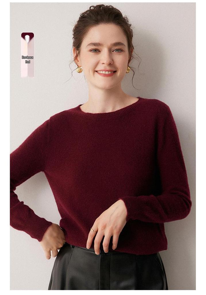 Pull en tricot uni à col rond 100 % cachemire pour femme
