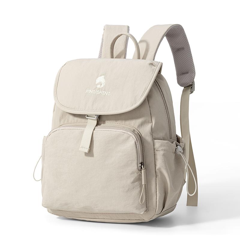 Solid Color Flap Backpack with Front Zipper Pocket Top Handle Adjustable Straps Casual School Daypack