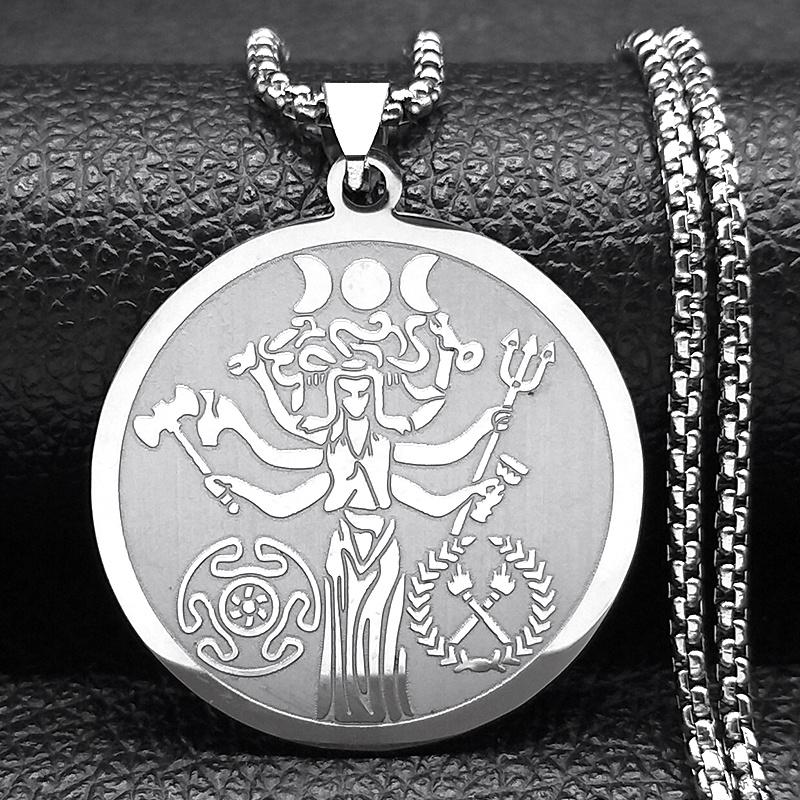 Witch Triple Moon Goddess Hecate Necklace for Women Men Stainless Steel Greek Mythology Chain Necklace Jewelry collier N9611S02