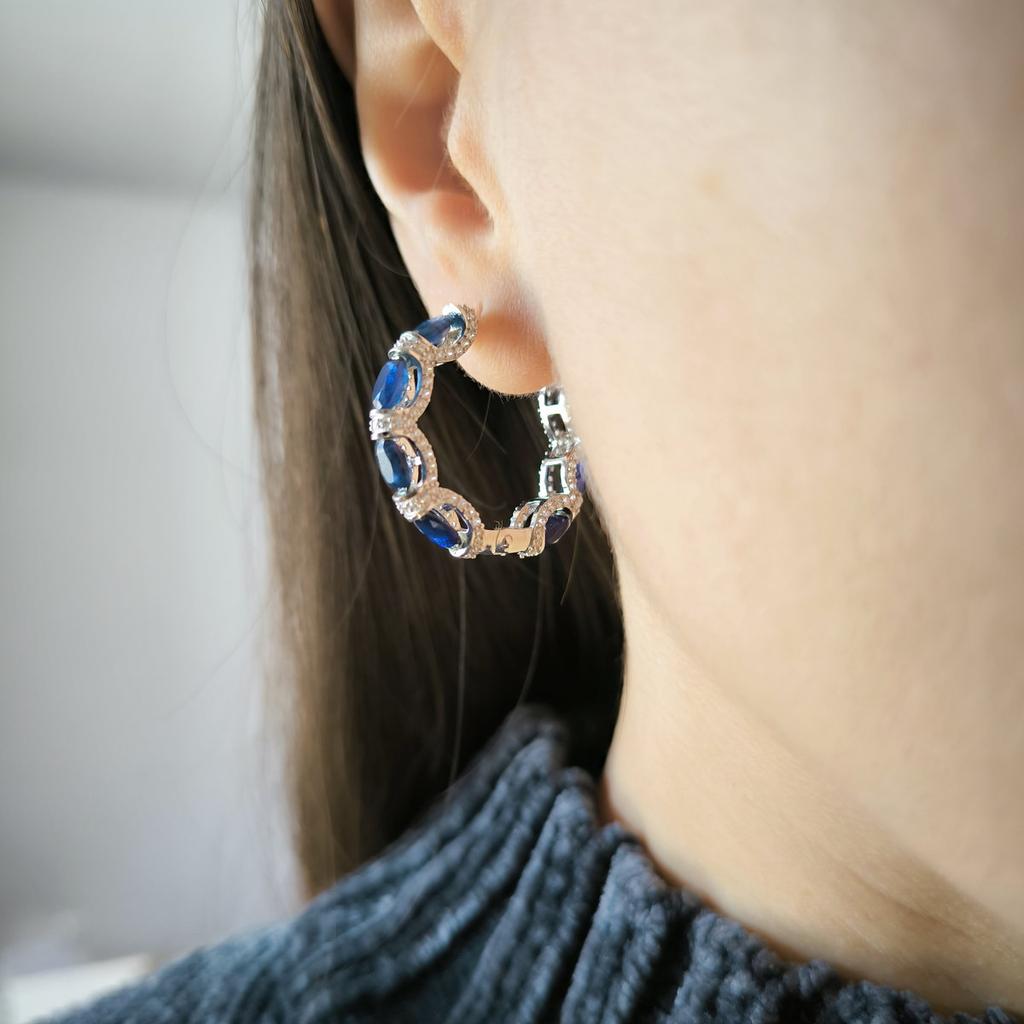 Silver Earrings with Natural Sapphire 12.763ct, Cubic Zirconia (2202660)