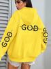 GOD Art Letter Print Women's Hooded Sweatshirt - Autumn Casual Pullover