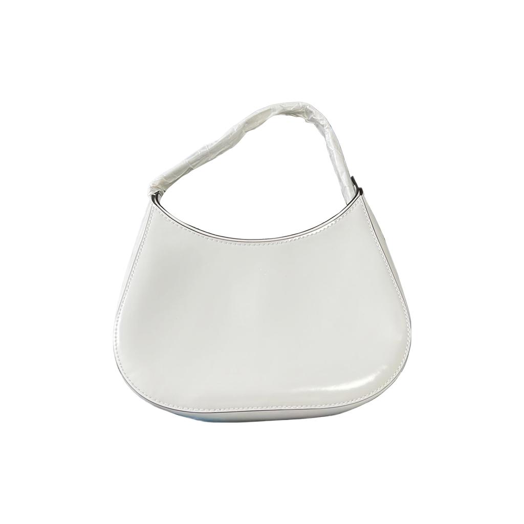 Tory Burch Emerson Double T Logo Zipper Closure Leather Crescent Bag Hobo Handbag Women Handbags White 139327-137