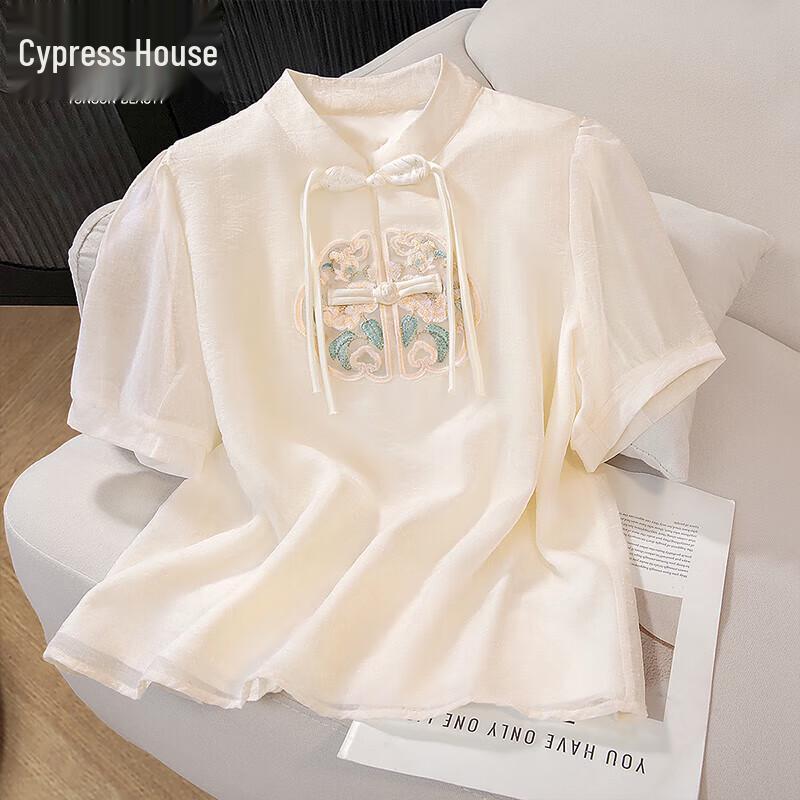 Women s Embroidered New Chinese Style Short Sleeve Blouse XL