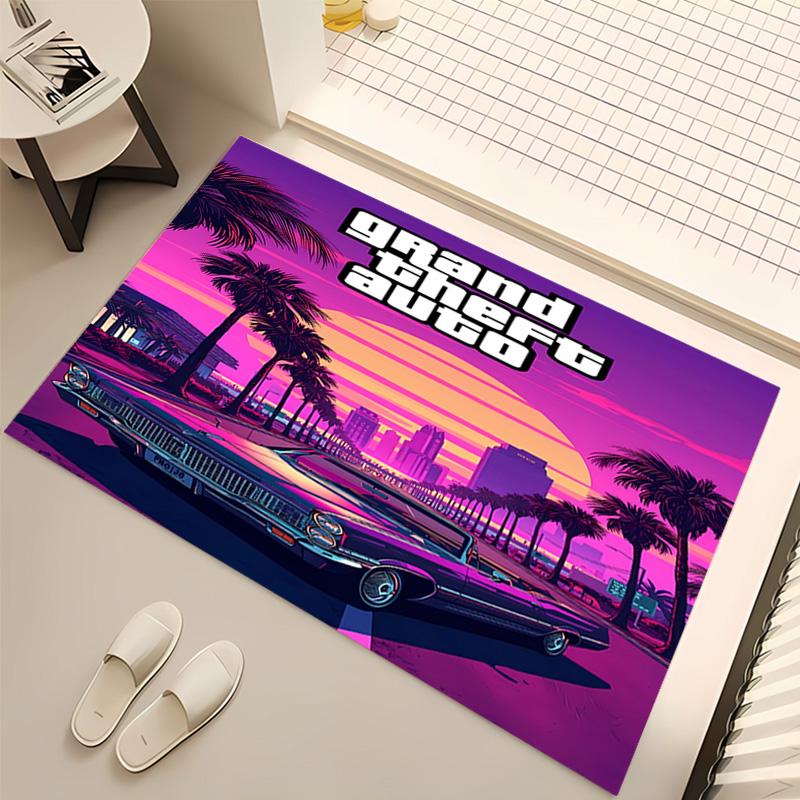 1 Stück Spiel Grand Theft Auto Druck Teppich - Weich, Waschbar, Rutschfest, Innenmatte, Wohnzimmer, Heimbüro Dekorativer Teppich, Büro Dekorativ