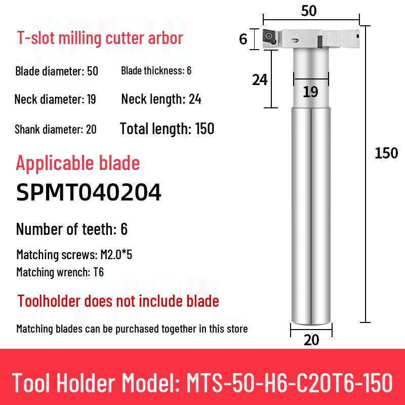 CNC T-Slot Milling Cutter with HTS Three-Sided Blade, Shank Thickness: 6, 8, 10, 12 Mm