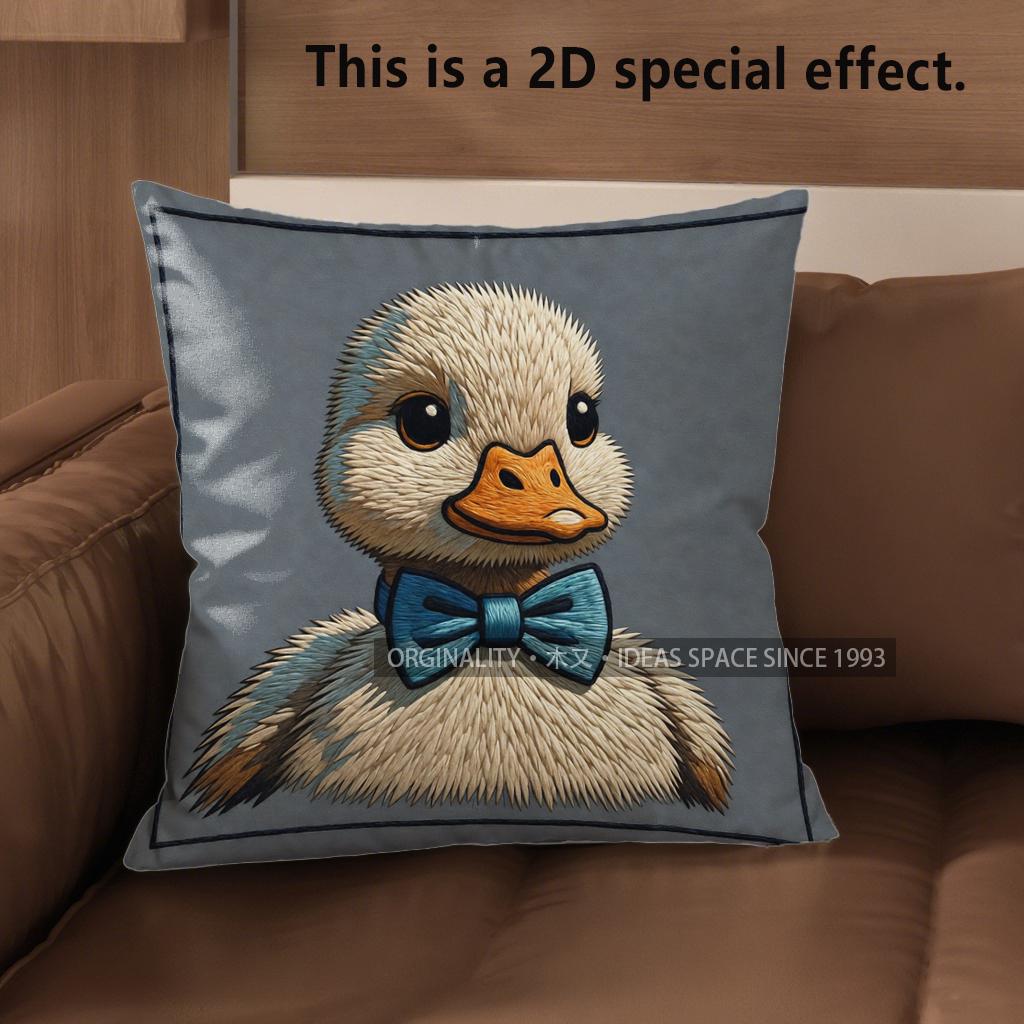 2D Adorable Bow-Tied Duck-Patterned Cushion Covers Pattern Cushion Cover Suitable For Sofa Bedroom Car Pillow Cover