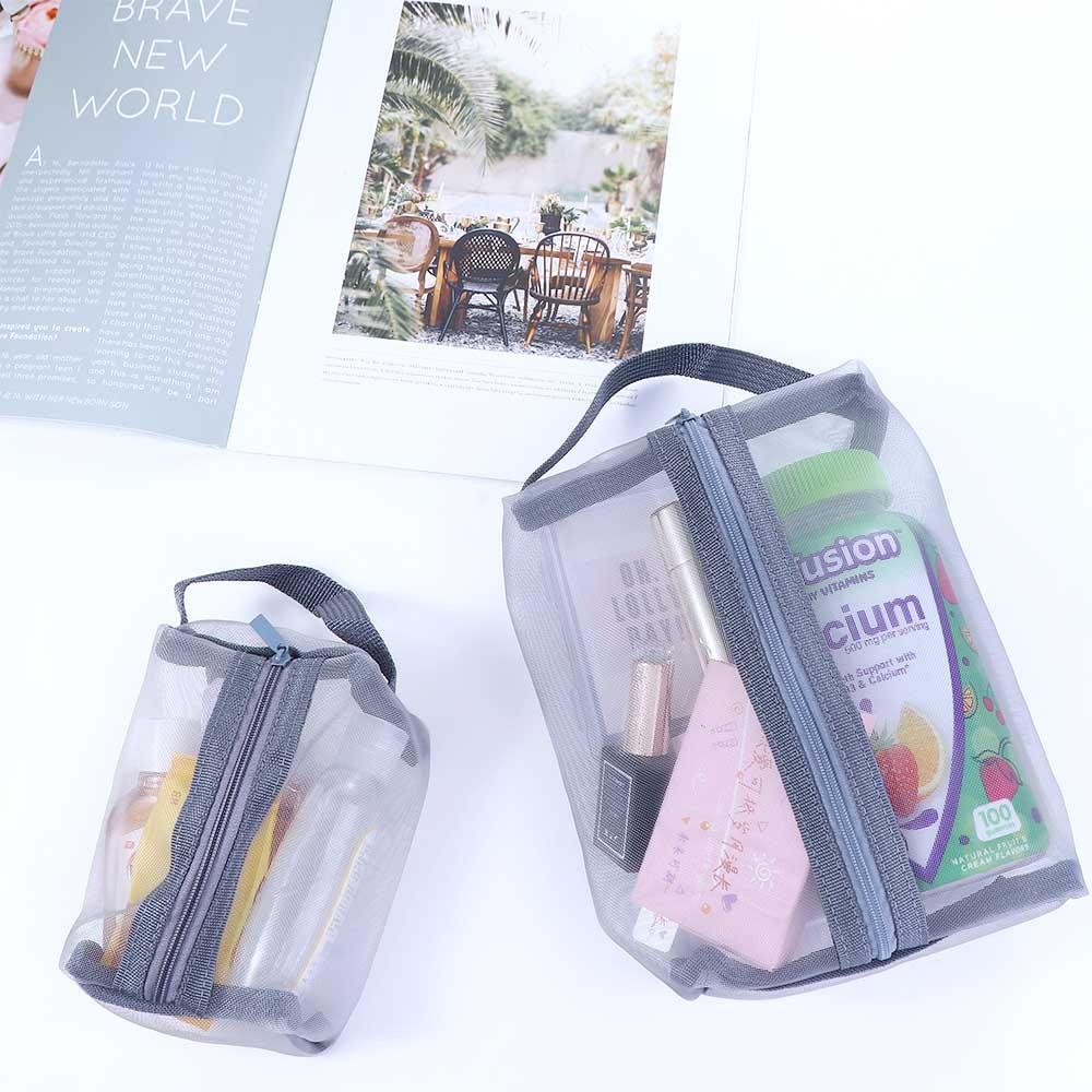 Travel Wash Bag Mesh Fashion Handbag Toiletry Bag Women Cosmetic Bag Korean Storage Bag Zipper Makeup Bag Skin Care Storage Bag