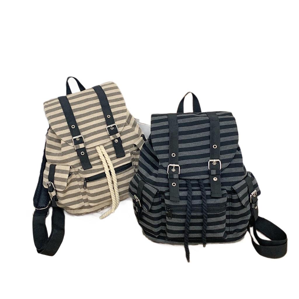 Korean Style Large Capacity Retro Striped Casual Backpack for Students
