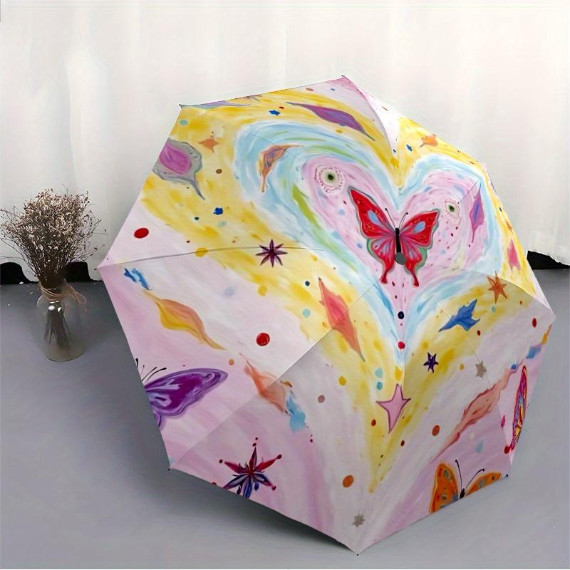 1pc Butterfly Heart Mandala Automatic Open/close Folding Umbrella, Compact Portable Travel Umbrella, Durable Construction yy250809097