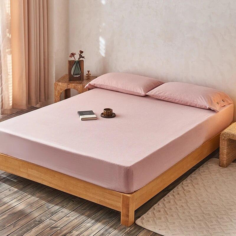 Class A Cotton Yarn-dyed Fitted Sheet, Washed Cotton Bedspread, Solid Color Mattress Protective Cover, 90x200/150x200 Bedspread