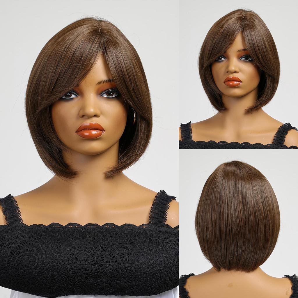 ALAN EATON Brown Synthetic Wigs Short Straight Natural Hair Wigs