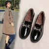 Genuine Leather SpringSeason and FallSeason Four Seasons Silent Work Gold Buckle Paint Glossy Round Head British Small Leather FootPairs Lady