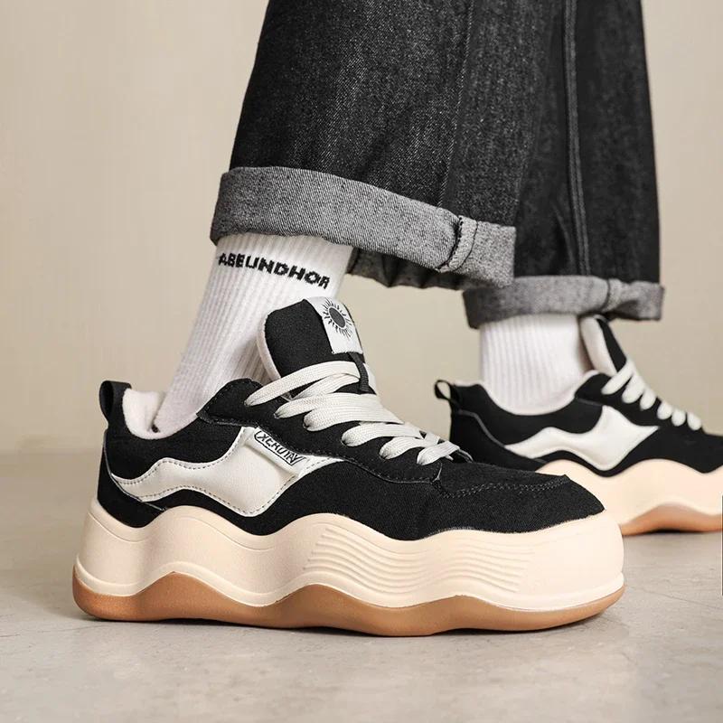 

2025 New Four Seasons Men s Board Shoes Korean Version Thick Sole Fashion Lace-up Shoes Students Casual Breathable Sports Shoes 44 чорний