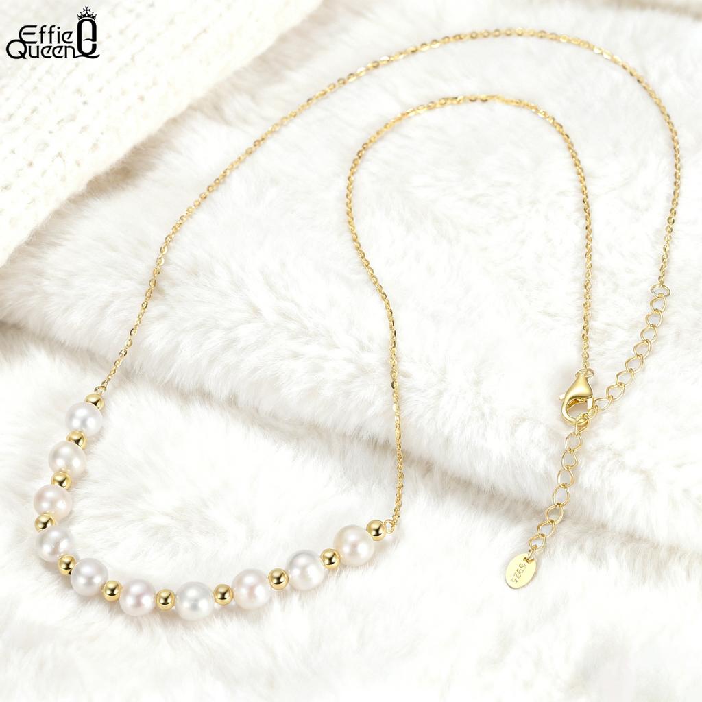 Effie Queen High Quality 925 Silver 14k Gold Round Pearl Choker Necklace Natural Jewelry for Women Wedding Party Banquet GPN23