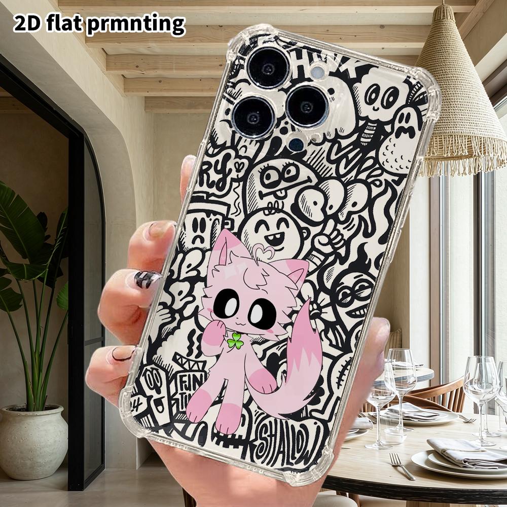 Phone Case: 2D Flat Suitable for iPhone 18 17 16 15 14 13 Pro, Transparent Four Corner Protective Case, Pink Beast, Christmas and Halloween Gifts