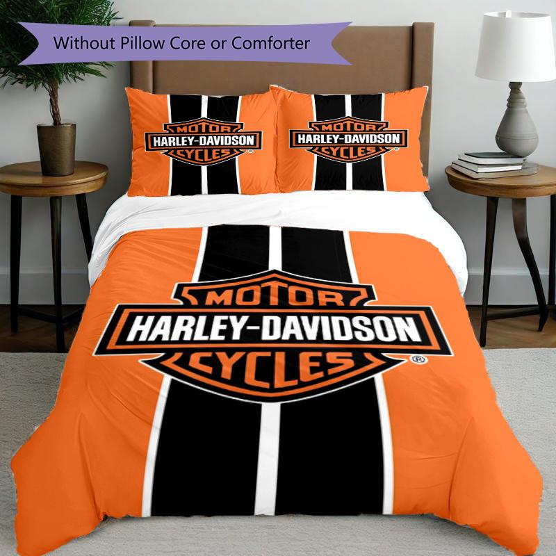 3pcs Duvet Cover Set (1*Duvet Cover + 2*Pillowcase, Without Core), Harley Davidson Print Bedding Set, Bedroom Decor, All‑Season, Gift